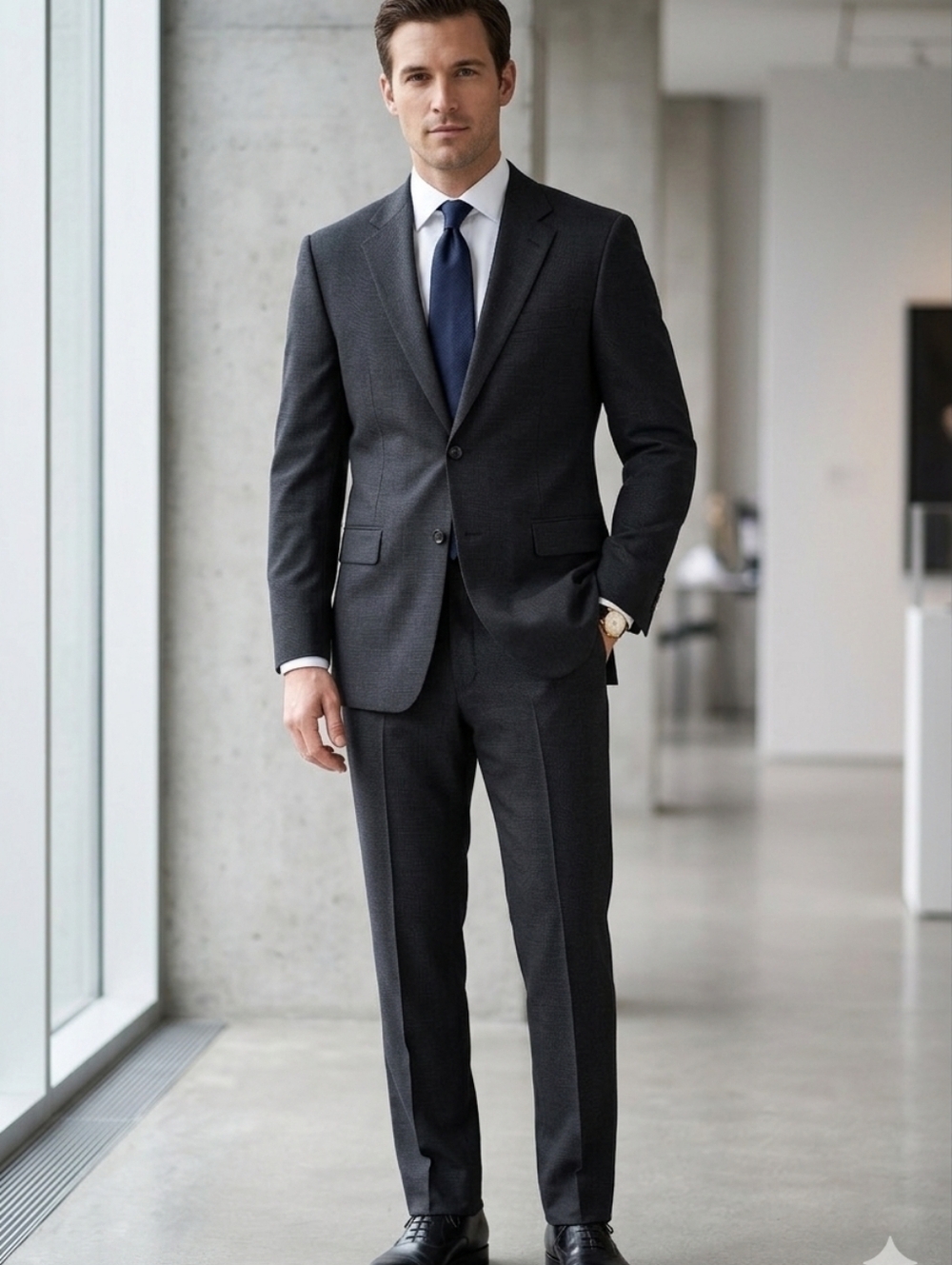 HICKEY FREEMAN LUXURY TAILORED SUIT – DARK GREY CLASSIC BUSINESS FORMAL MADE IN